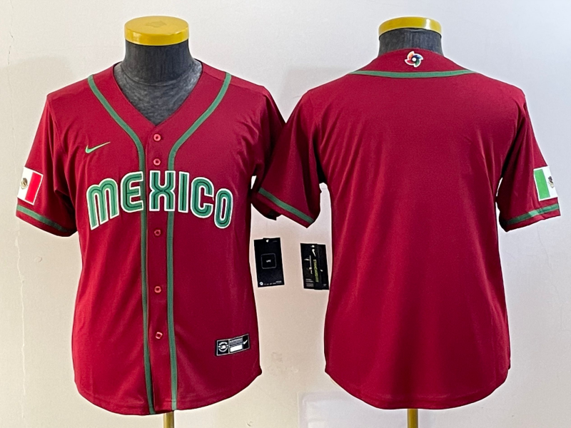 Youth Mexico Baseball Blank 2023 Red World Baseball Classic Stitched Jersey Youth Mexico Baseball Blank 2023 Red World Baseball Classic Stitched Jersey